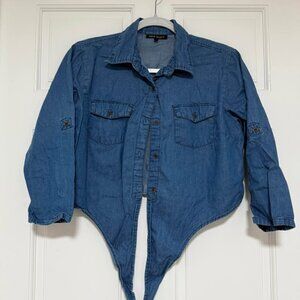 New Glory Cropped Denim Shirt – Button-Down with Front Tie